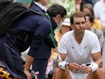 Rafael Nadal receives treatment just before a medical timeout Rafael Nadal receives treatment just before a medical timeout