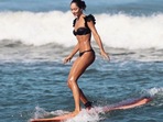 Lisa Haydon shared new photos of her surfing in Bali. Lisa Haydon shared new photos of her surfing in Bali.