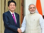 In this 2015 file photo Prime Minister Narendra Modi with then Japan PM Shinzo Abe during a meeting in Delhi.&nbsp;