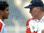 Sourav Ganguly in discussion with former India coach Greg Chappell