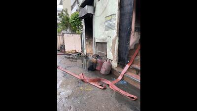 The building, where the fire broke out, houses a coconut oil making factory where cosmetic items are also manufactured. (HT photo)