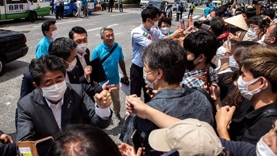 Former Japanese prime minister Shinzo Abe collapsed on Friday after being shot at. (AFP) Former Japanese prime minister Shinzo Abe collapsed on Friday after being shot at. (AFP)