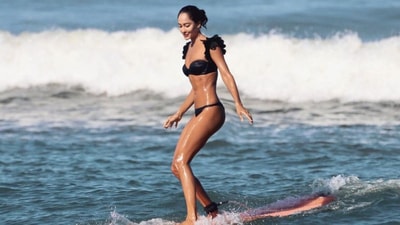 Lisa Haydon shared new photos of her surfing in Bali. Lisa Haydon shared new photos of her surfing in Bali.