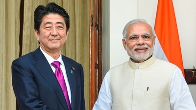In this 2015 file photo Prime Minister Narendra Modi with then Japan PM Shinzo Abe during a meeting in Delhi.&nbsp; (PTI)
