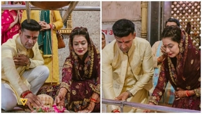 Sangram Singh and Payal Rohatgi at the temple. Sangram Singh and Payal Rohatgi at the temple.