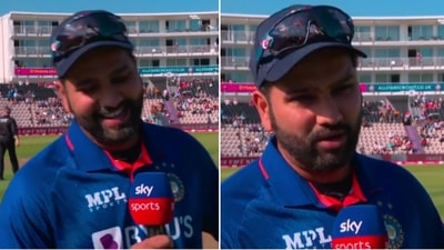 Rohit Sharma during the toss for 1st T20I against England (Twitter) Rohit Sharma during the toss for 1st T20I against England (Twitter)