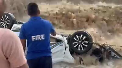 One person was rescued after the car was washed away. (Sourced)