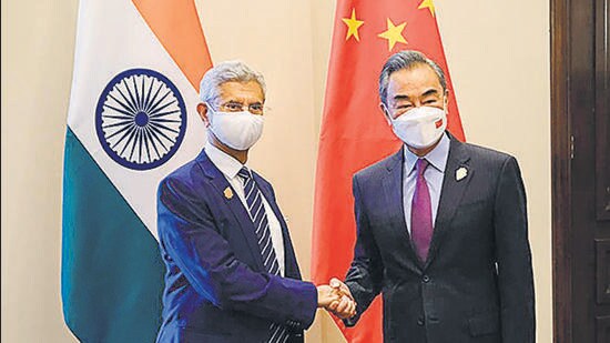 External affairs minister S Jaishankar with Chinese foreign minister Wang Yi. (PTI)