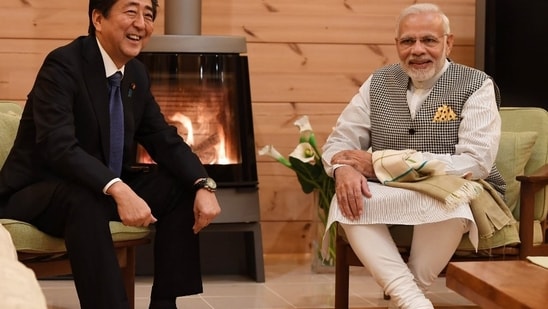 PM Modi and Shinzo Abe seen in a file photo.&nbsp;