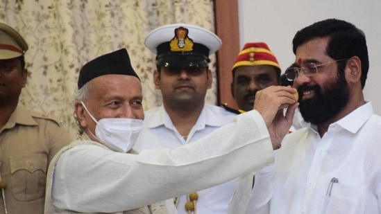 Maharashtra CM-designate Eknath Shinde with Maharashtra governor Bhagat Singh Koshiyari.