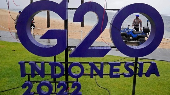 A police officer patrols ahead of the G20 Foreign Ministers Meeting.(AFP)