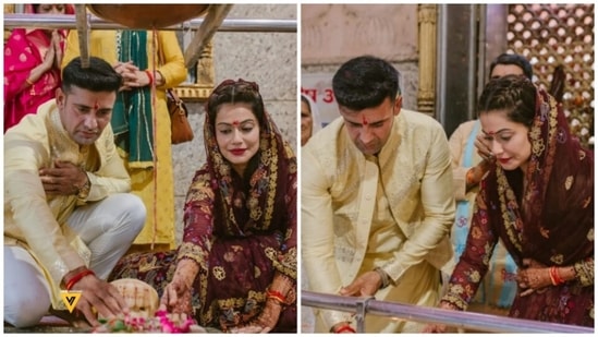 Sangram Singh and Payal Rohatgi at the temple.