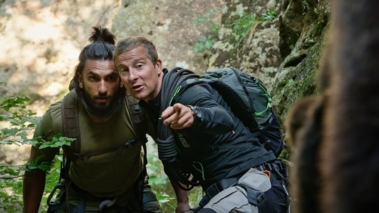 Ranveer Singh and Bear Grylls in a still from the Netflix special Ranveer vs Wild with Bear Grylls.