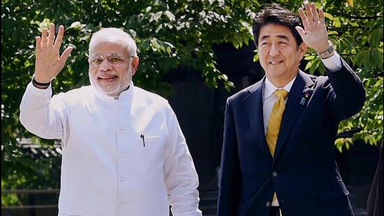 In this August 31, 2014 photo, Indian Prime Minister Narendra Modi (left) with then Japan PM Shinzo Abe during their visit to Toji Temple in Kyoto. (PTI)