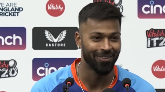 Hardik Pandya interacts with the press in Southampton