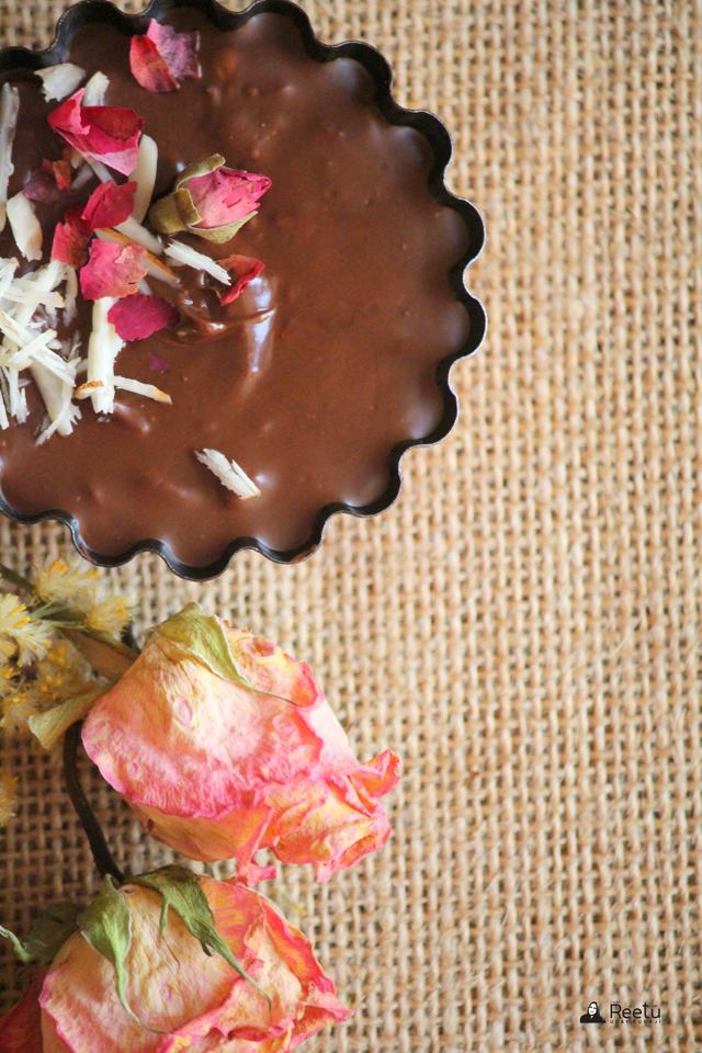 Dark Chocolate, roasted almond and rose pudding Dark Chocolate, roasted almond and rose pudding
