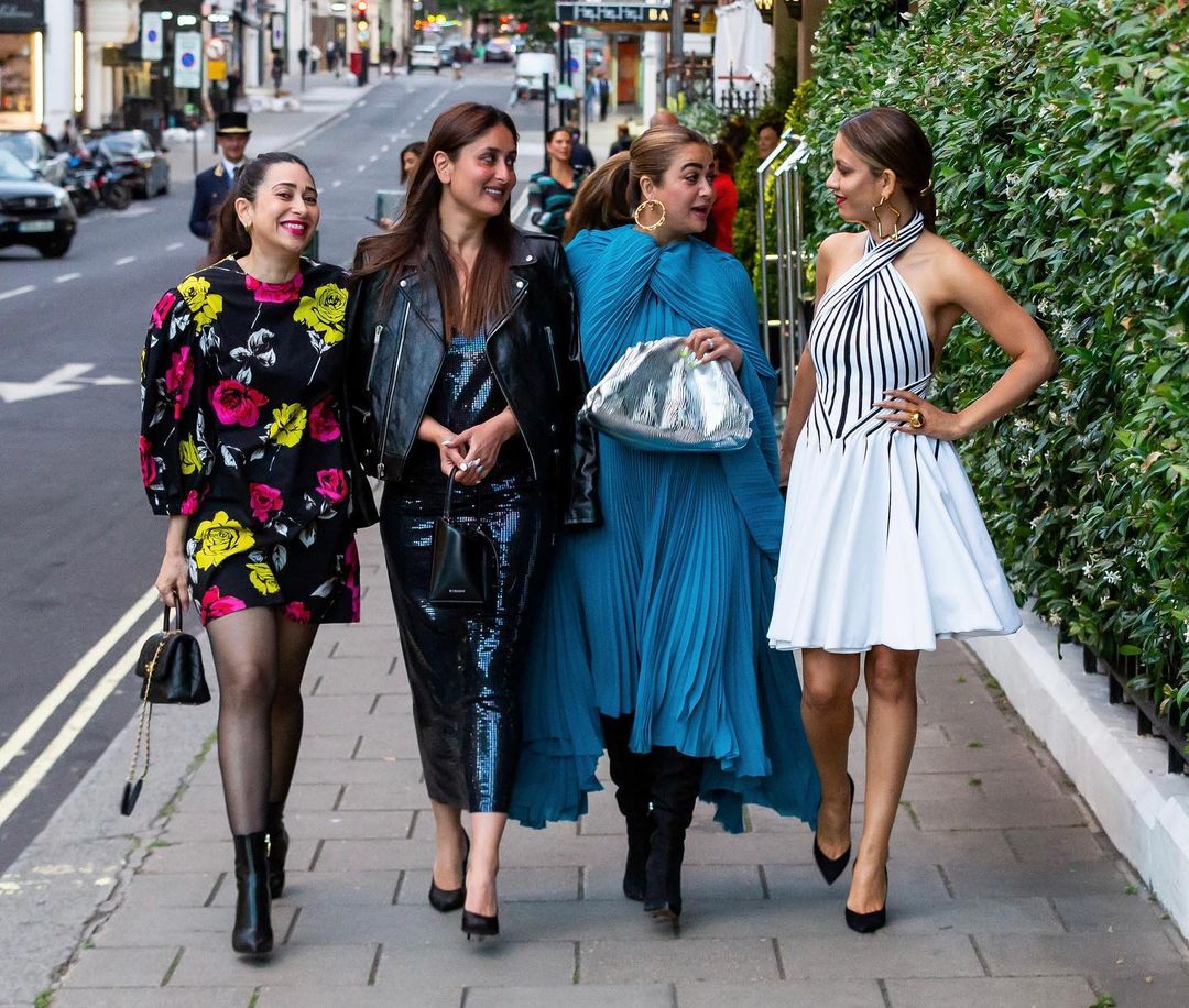 Karisma Kapoor, Kareena Kapoor, Amrita Arora and Natasha Poonawalla in London.