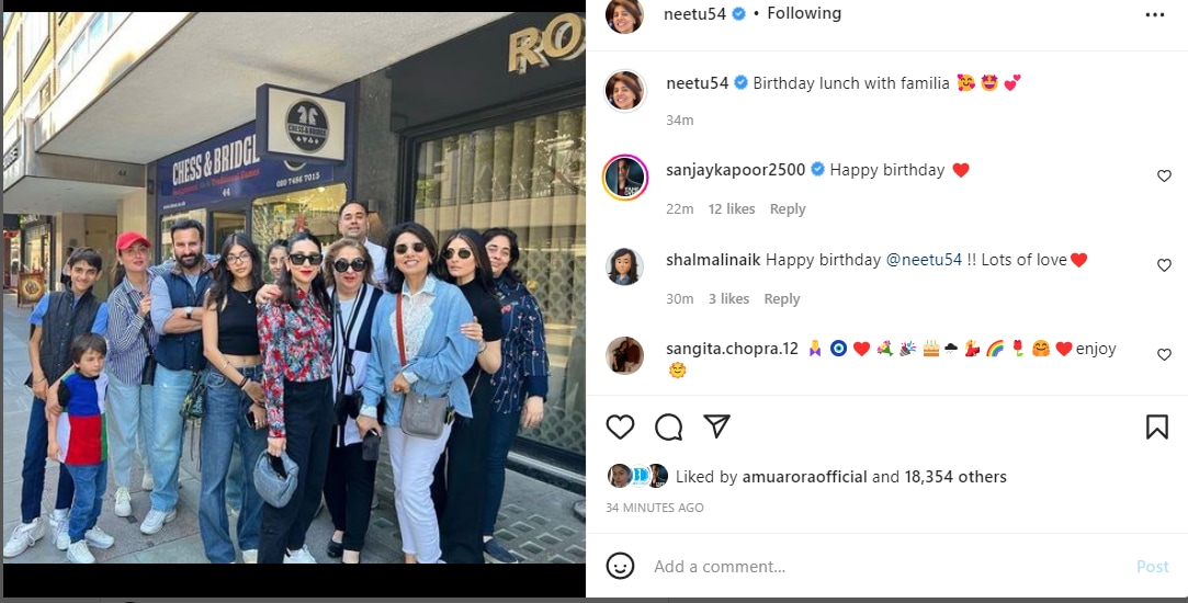 Neetu Kapoor shares picture from her birthday celebration.