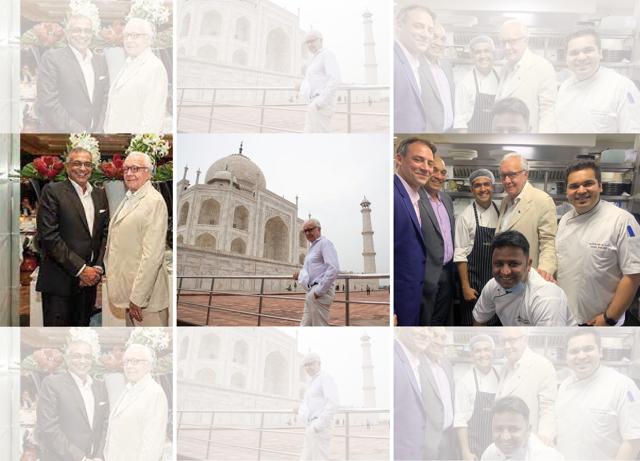 (Right to left) With Dilip Puri, founder & CEO, Indian School of Hospitality; Alain in Agra; Alain with the team at Indian Accent