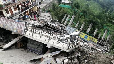 A multi-storey building collapsed at Chopal in Shimla on Saturday. (HT Photo) A multi-storey building collapsed at Chopal in Shimla on Saturday. (HT Photo)