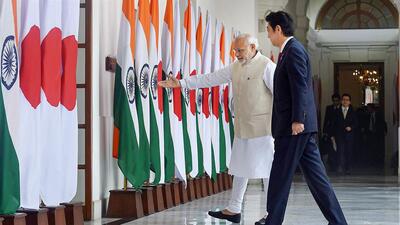 In this December 12, 2015, photo Prime Minister Narendra Modi with then Japan PM Shinzo Abe during a meeting in Delhi. The former PM Shinzo Abe has died after being shot during a campaign speech, on Friday. (PTI) In this December 12, 2015, photo Prime Minister Narendra Modi with then Japan PM Shinzo Abe during a meeting in Delhi. The former PM Shinzo Abe has died after being shot during a campaign speech, on Friday. (PTI)