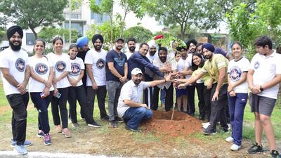 MLA (Ludhiana West) Gurpreet Gogi, deputy commissioner Surabhi Malik and MC Commissioner Shena Aggarwal and other officials of the civic body participated in the plantation drive on Saturday. (Harvinder Singh/HT)
