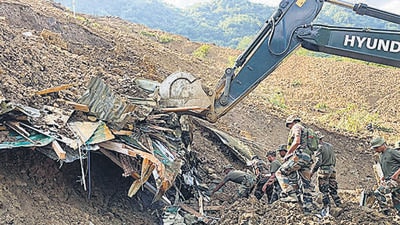 The death toll of the June 30 landslide at a railway construction site in Manipur’s Noney district rose to 50 on Saturday, the tenth day of rescue operations, after one more body was recovered from the debris, officials said. 11 persons are still missing, they added. (PTI) The death toll of the June 30 landslide at a railway construction site in Manipur’s Noney district rose to 50 on Saturday, the tenth day of rescue operations, after one more body was recovered from the debris, officials said. 11 persons are still missing, they added. (PTI)