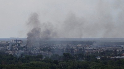 Smoke rises over Sievierodonetsk after a military strike, as Russia's attack on Ukraine continues, in Lysychansk, Luhansk region. (Reuters / File)