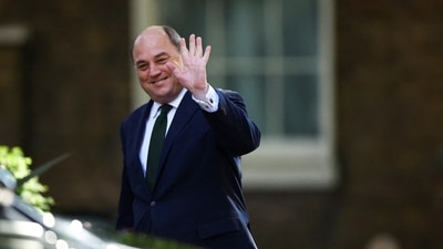 British Defence Secretary Ben Wallace arrives at 10 Downing Street, in London. (REUTERS)