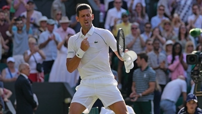 Serbia's Novak Djokovic celebrates after beating Britain's Cameron Norrie (AP) Serbia's Novak Djokovic celebrates after beating Britain's Cameron Norrie (AP)