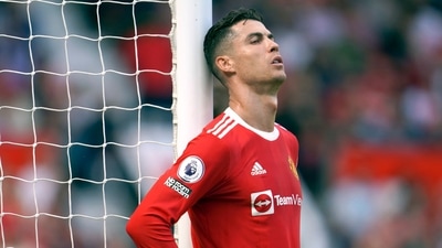 Cristiano Ronaldo rests against a goalpost during the English Premier League soccer match (AP) Cristiano Ronaldo rests against a goalpost during the English Premier League soccer match (AP)