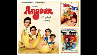 Gulzar’s Angoor (1982) had not one but two double roles. Seeta Aur Geeta (1972) was a tale of very different twins. Sanjeev Kumar played nine characters in Naya Din Nai Raat (1974). Gulzar’s Angoor (1982) had not one but two double roles. Seeta Aur Geeta (1972) was a tale of very different twins. Sanjeev Kumar played nine characters in Naya Din Nai Raat (1974).
