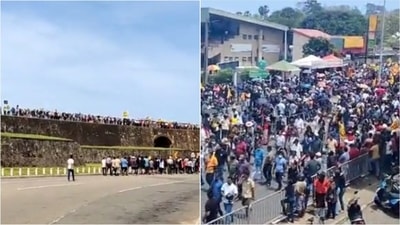 Protestors around Galle International Stadium. (Twitter)
