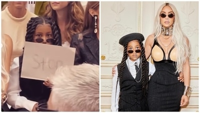 Kim Kardashian reveals why her and Kanye West's daughter North West held a STOP sign during Paris Fashion Week show (Instagram) Kim Kardashian reveals why her and Kanye West's daughter North West held a STOP sign during Paris Fashion Week show (Instagram)
