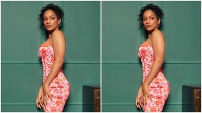 In the end, Masaba chose striking accessories to style the ensemble, including pointed stilettos, gold statement rings, a dainty chain and hoop earrings. The designer rounded it all off with her curly tresses tied in an updo, soft dewy base, nude lip shade, matching eye shadow, mascara-adorned lashes and contoured face. (Instagram) In the end, Masaba chose striking accessories to style the ensemble, including pointed stilettos, gold statement rings, a dainty chain and hoop earrings. The designer rounded it all off with her curly tresses tied in an updo, soft dewy base, nude lip shade, matching eye shadow, mascara-adorned lashes and contoured face. (Instagram)