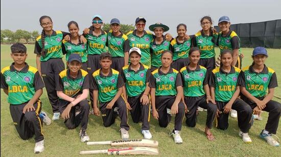 Ludhiana women team in a jubilant mood after the victory in U-19 ODI cricket tournament. (HT PHOTO)