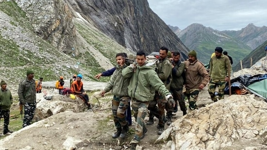 Rescue operations underway at cloudburst-affected areas of Amarnath, on Saturday.&nbsp;(ANI Photo)