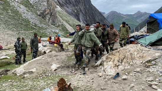 Rescue operation continues after flash floods near Amarnath cave.