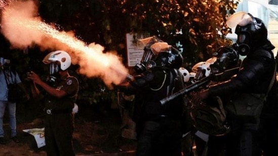Police use tear gas and water cannons to disperse demonstrators near President's residence during a protest demanding the resignation of Gotabaya Rajapaksa, amid the economic crisis, in Colombo.(Reuters)
