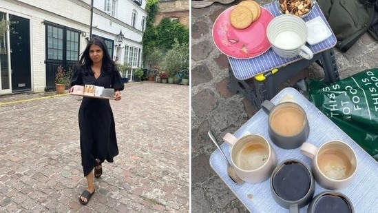 Akshata Murty carried tea and biscuits for journalists and photographers waiting outside their residence a few days ago.&nbsp;(Twitter)