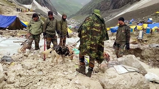 Rescue operations underway at cloudburst-affected areas of Amarnath in Jammu and Kashmir on Saturday. (ANI Photo)