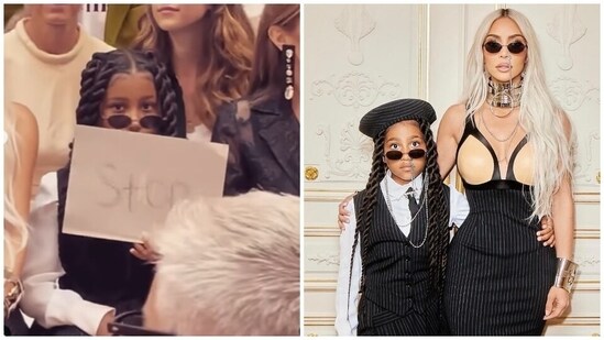 Kim Kardashian reveals why her and Kanye West's daughter North West held a STOP sign during Paris Fashion Week show&nbsp;(Instagram)