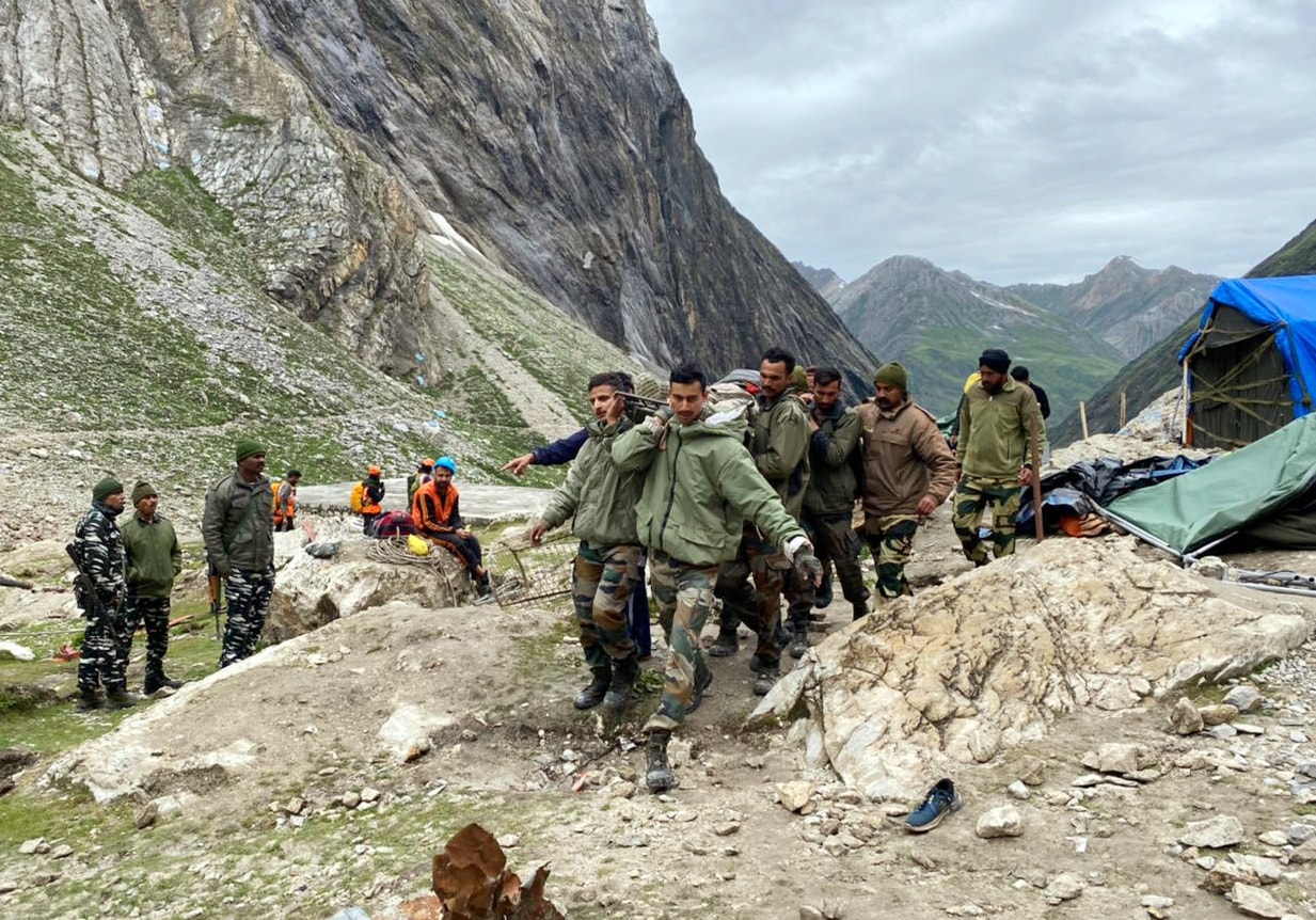 Rescue operations underway at cloudburst-affected areas of Amarnath, on Saturday. (ANI Photo) Rescue operations underway at cloudburst-affected areas of Amarnath, on Saturday. (ANI Photo)