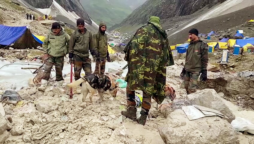 Rescue operations underway at cloudburst-affected areas of Amarnath in Jammu and Kashmir on Saturday. (ANI Photo)