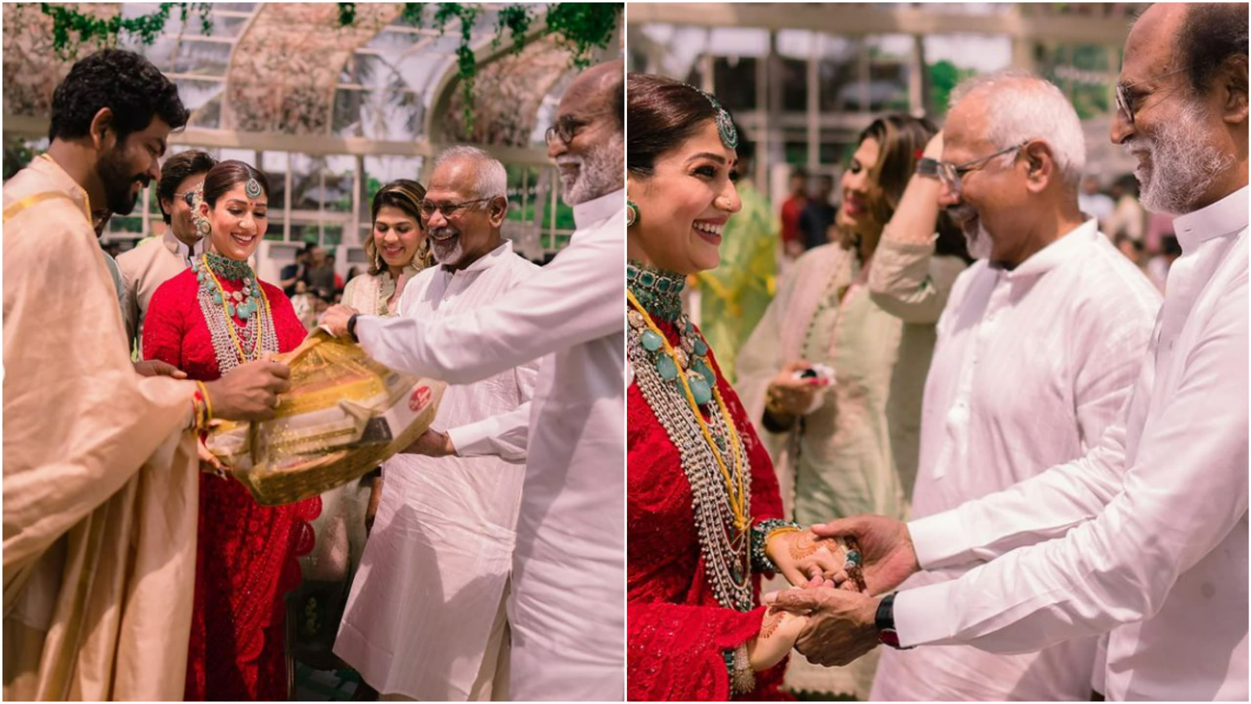 Rajinikanth with Vignesh Shivan and Nayanthara at their wedding.