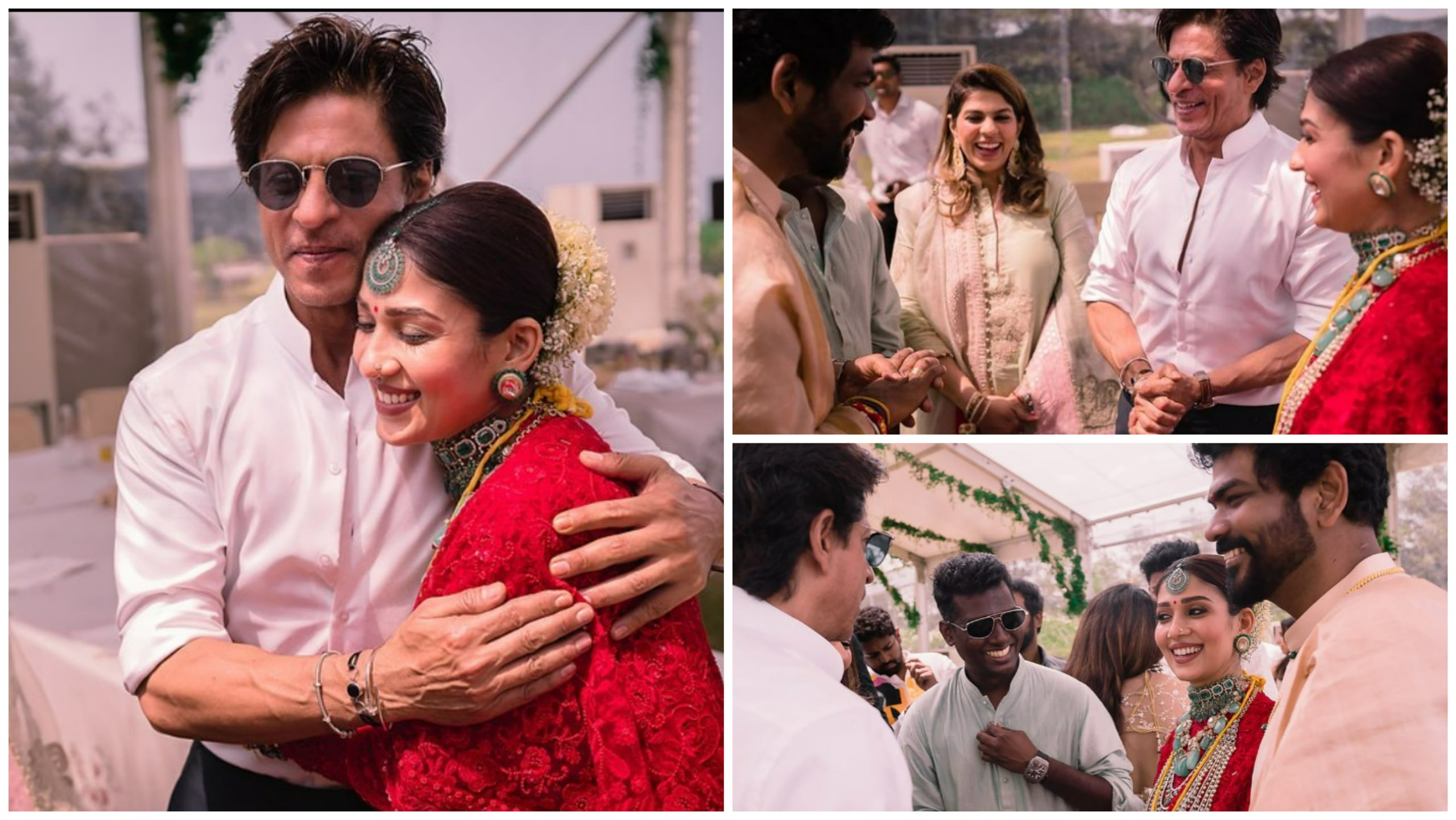 Shah Rukh Khan with Vignesh Shivan and Nayanthara at their wedding.