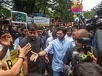 :Shiv Sena leader Aaditya Thackeray joins the Protesters during 'Save Aarey' protest against cutting the trees and building a metro car shed in Aarey forest.(Pratik Chorge/Hindustan Times) :Shiv Sena leader Aaditya Thackeray joins the Protesters during 'Save Aarey' protest against cutting the trees and building a metro car shed in Aarey forest.(Pratik Chorge/Hindustan Times)