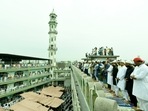 Devotees offer prayers (namaz) on the occasion of Eid-ul-Adha at the Sector 8 Jama Masjid in Noida.(Sunil Ghosh / Hindustan Times) Devotees offer prayers (namaz) on the occasion of Eid-ul-Adha at the Sector 8 Jama Masjid in Noida.(Sunil Ghosh / Hindustan Times)