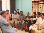 Assam chief minister Himanta Biswa Sarma interacts with the family of businessman and animal activist Vineet Bagaria.
