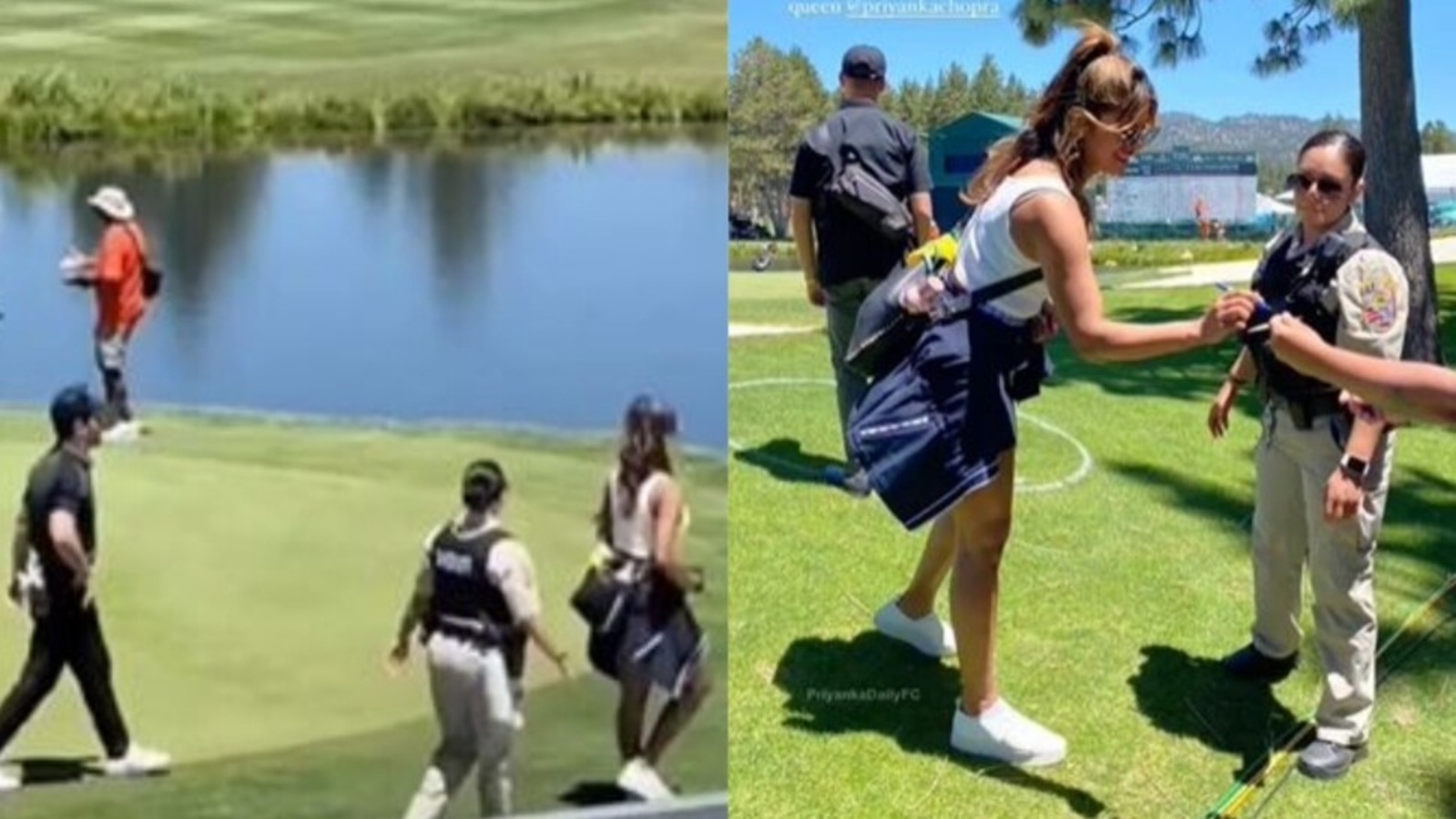 Priyanka Chopra turns cheerleader for Nick Jonas as he plays golf at Lake Tahoe. Watch
